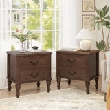 2 PCS Fluted Nightstand Side Table with 2 Drawers, Farmhouse Wood End Table with Metal Handle for Bedroom, Living Room