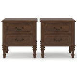 2 PCS Fluted Nightstand Side Table with 2 Drawers, Farmhouse Wood End Table with Metal Handle for Bedroom, Living Room