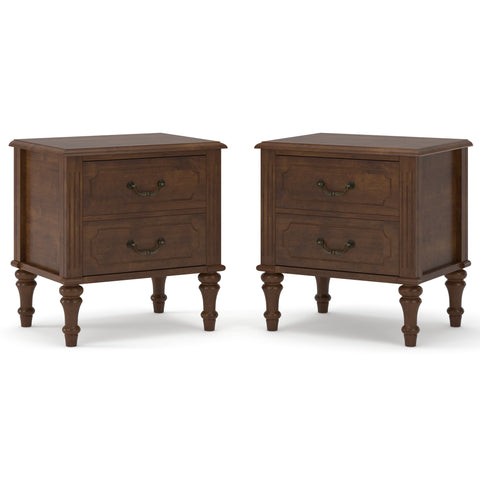 2 PCS Fluted Nightstand Side Table with 2 Drawers, Farmhouse Wood End Table with Metal Handle for Bedroom, Living Room
