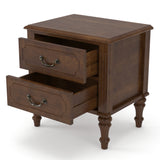 2 PCS Fluted Nightstand Side Table with 2 Drawers, Farmhouse Wood End Table with Metal Handle for Bedroom, Living Room
