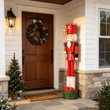 64" Large King Nutcracker Statue Christmas Decor, Classic Red Iron Standing Ornament with Golden Scepter for Front Porch & Holiday Display