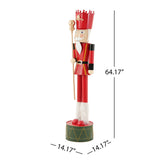 64" Large King Nutcracker Statue Christmas Decor, Classic Red Iron Standing Ornament with Golden Scepter for Front Porch & Holiday Display