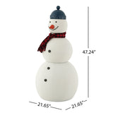 47" Large Snowman Christmas Decor Standing Iron Snowman Statue w/ Cap & Buffalo Plaid Scarf for Indoor Outdoor Porch & Yard Holiday Display