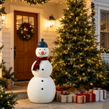 47" Large Snowman Christmas Decor Standing Iron Snowman Statue w/ Cap & Buffalo Plaid Scarf for Indoor Outdoor Porch & Yard Holiday Display