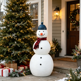 47" Large Snowman Christmas Decor Standing Iron Snowman Statue w/ Cap & Buffalo Plaid Scarf for Indoor Outdoor Porch & Yard Holiday Display