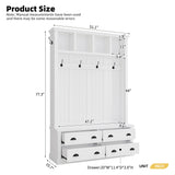Farmhouse Hall Tree with Bench & 4 Drawers, Mudroom Coat Rack with 6 Hooks, Entryway Storage Organizer with Open Shelf for Hallway
