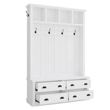 Farmhouse Hall Tree with Bench & 4 Drawers, Mudroom Coat Rack with 6 Hooks, Entryway Storage Organizer with Open Shelf for Hallway