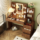 47.4"W Makeup Vanity Desk Fluted Dressing Table Vanity Table with 3-Color Smart LED Mirror, Drawers & Charging Station