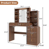 47.4"W Makeup Vanity Desk Fluted Dressing Table Vanity Table with 3-Color Smart LED Mirror, Drawers & Charging Station
