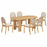 7 Piece Dining Table Set for 6, Oval Kitchen Table Set with 6 Upholstered Armless Dining Chairs for Dining Room