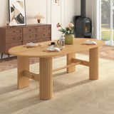 Oval Dining Table for 6, Farmhouse Kitchen Table with Fluted Wood Pedestal-Style Base for Dining Room, Living Room