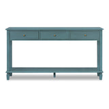 Farmhouse Console Table Vintage Sofa Table Entryway Table Display Stand Accent Table with 3 Drawers, Open Shelf & Solid Pine Legs, Teal