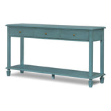 Farmhouse Console Table Vintage Sofa Table Entryway Table Display Stand Accent Table with 3 Drawers, Open Shelf & Solid Pine Legs, Teal