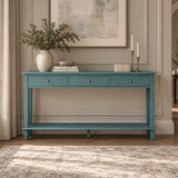 Farmhouse Console Table Vintage Sofa Table Entryway Table Display Stand Accent Table with 3 Drawers, Open Shelf & Solid Pine Legs, Teal