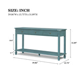 Farmhouse Console Table Vintage Sofa Table Entryway Table Display Stand Accent Table with 3 Drawers, Open Shelf & Solid Pine Legs, Teal