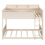 Full over Full Wood Bunk Bed with Smart RGB LED & USB Ports, Storage Shelves, Pegboard & Guardrail Bookshelf for Teens, Adults