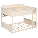 Full over Full Wood Bunk Bed with Smart RGB LED & USB Ports, Storage Shelves, Pegboard & Guardrail Bookshelf for Teens, Adults
