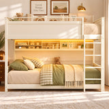 Full over Full Wood Bunk Bed with Smart RGB LED & USB Ports, Storage Shelves, Pegboard & Guardrail Bookshelf for Teens, Adults