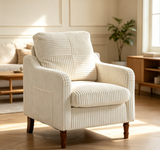 Ergonomic Accent Chair Mid Century Modern Armchair Upholstered Comfy Reading Chair Single Living Room Sofa Chair, Antique White