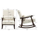 Ergonomic Rocking Chair Mid Century Modern Accent Chair Upholstered Reading Armchair with Soft Waist Cushion & Solid Wood Frame, White