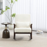 Ergonomic Rocking Chair Mid Century Modern Accent Chair Upholstered Reading Armchair with Soft Waist Cushion & Solid Wood Frame, White