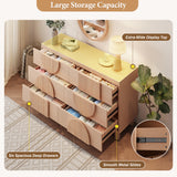 6-Drawer Dresser Chest of Drawers Fluted Storage Cabinet Accent Console, Light Natural Brown