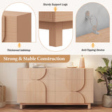 6-Drawer Dresser Chest of Drawers Fluted Storage Cabinet Accent Console, Light Natural Brown