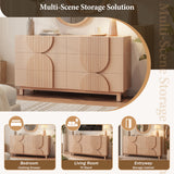 6-Drawer Dresser Chest of Drawers Fluted Storage Cabinet Accent Console, Light Natural Brown