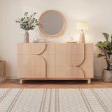 6-Drawer Dresser Chest of Drawers Fluted Storage Cabinet Accent Console, Light Natural Brown
