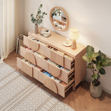 6-Drawer Dresser Chest of Drawers Fluted Storage Cabinet Accent Console, Light Natural Brown