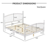 Queen Size Platform Bed Frame with Windsor Spindle Headboard and Footboard, Heavy Duty Wooden Slat Support, Milky White