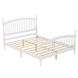 Queen Size Platform Bed Frame with Windsor Spindle Headboard and Footboard, Heavy Duty Wooden Slat Support, Milky White