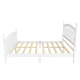 Queen Size Platform Bed Frame with Windsor Spindle Headboard and Footboard, Heavy Duty Wooden Slat Support, Milky White