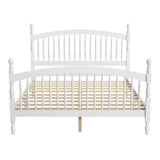 Queen Size Platform Bed Frame with Windsor Spindle Headboard and Footboard, Heavy Duty Wooden Slat Support, Milky White