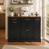 Sideboard Buffet Cabinet with Wood Top/Faux Marble Top, Kitchen Bar Storage Cabinet with Drawers, Tilt-out Cabinet & Pull-Out Rack