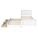 Twin Size Platform Bed Frame with Trundle and 2 Rolling Storage Drawers, White