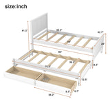 Twin Size Platform Bed Frame with Trundle and 2 Rolling Storage Drawers, White