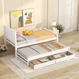 Twin Size Platform Bed Frame with Trundle and 2 Rolling Storage Drawers, White