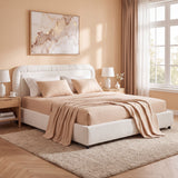 King Size Upholstered Platform Bed Frame with Soft Padded Headboard, Quiet Noise-Free Bed, 800LBS Capacity, White