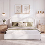 King Size Upholstered Platform Bed Frame with Soft Padded Headboard, Quiet Noise-Free Bed, 800LBS Capacity, White