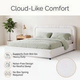 King Size Upholstered Platform Bed Frame with Soft Padded Headboard, Quiet Noise-Free Bed, 800LBS Capacity, White