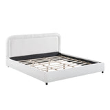 King Size Upholstered Platform Bed Frame with Soft Padded Headboard, Quiet Noise-Free Bed, 800LBS Capacity, White