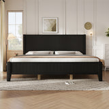 King Size Wood Platform Bed Frame with Vertical Reeded Headboard & Footboard for Bedroom, Apartment, No Box Spring Required