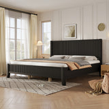 King Size Wood Platform Bed Frame with Vertical Reeded Headboard & Footboard for Bedroom, Apartment, No Box Spring Required