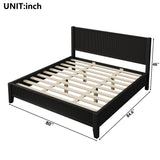 King Size Wood Platform Bed Frame with Vertical Reeded Headboard & Footboard for Bedroom, Apartment, No Box Spring Required