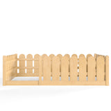 Twin Size Kid Platform Bed Frame Toddler Bed Baby Wooden Playpen Montessori Floor Bed with Safe Rounded Guardrail, Natural