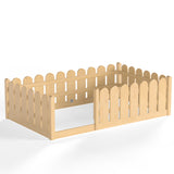 Twin Size Kid Platform Bed Frame Toddler Bed Baby Wooden Playpen Montessori Floor Bed with Safe Rounded Guardrail, Natural