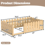 Twin Size Kid Platform Bed Frame Toddler Bed Baby Wooden Playpen Montessori Floor Bed with Safe Rounded Guardrail, Natural