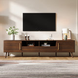 78" TV Stand for TVs up to 85", Modern Entertainment Center Media Console Table w/ Smooth Doors,Open Shelf & Solid Wood Legs, Walnut