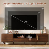 78" TV Stand for TVs up to 85", Modern Entertainment Center Media Console Table w/ Smooth Doors,Open Shelf & Solid Wood Legs, Walnut